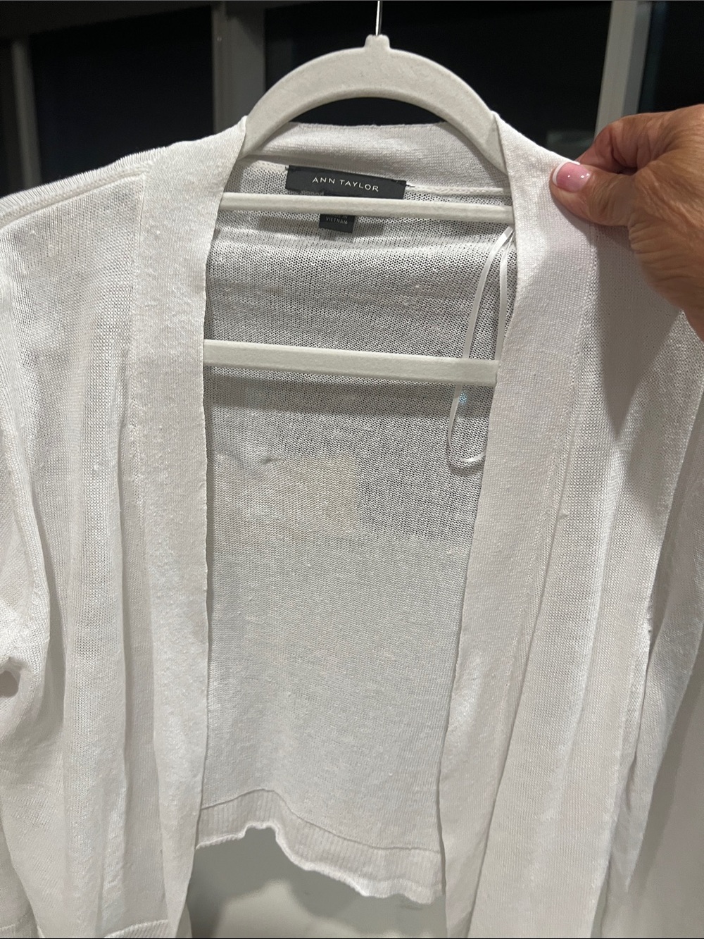 Ann Taylor White Lightweight Open Cardigan